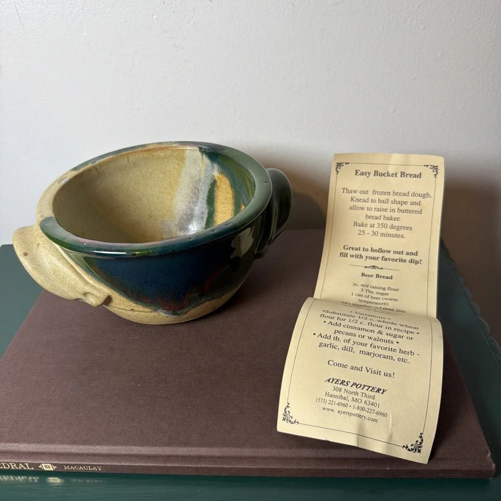 Ayers Pottery Stoneware Bread Baker USA Multicolor Glaze Sourdough Baking Needs